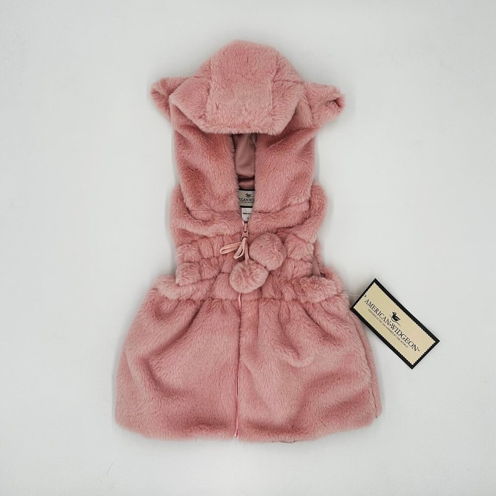 NWT Widgeon Toddler Pink Faux Fur Hooded Vest — Size 2T (Tag size 2)